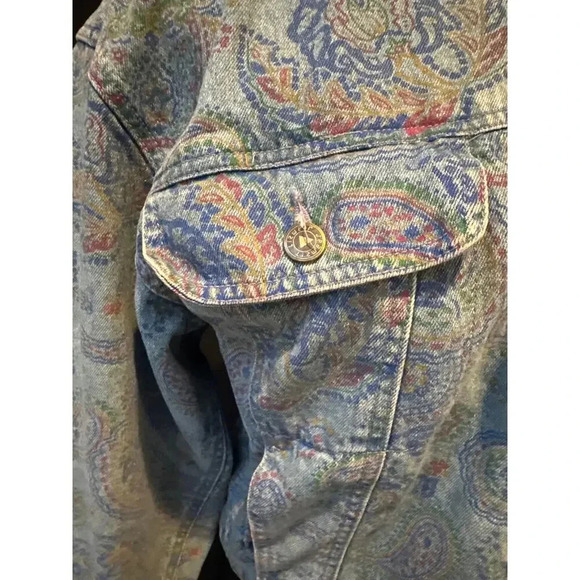 Lizwear Paisley Blue Jean Jacket Cropped Sz Sm - Picture 3 of 4